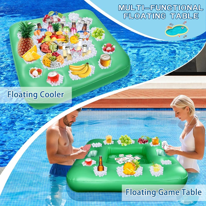MJZ Floating Table for Pool Game, 40 x 40 in Floating Card Table for Pool with Food Drink Holders and Waterproof Playing Cards, Inflatable Floating Pool Table for Adults and Family Party (Green) - Image 4